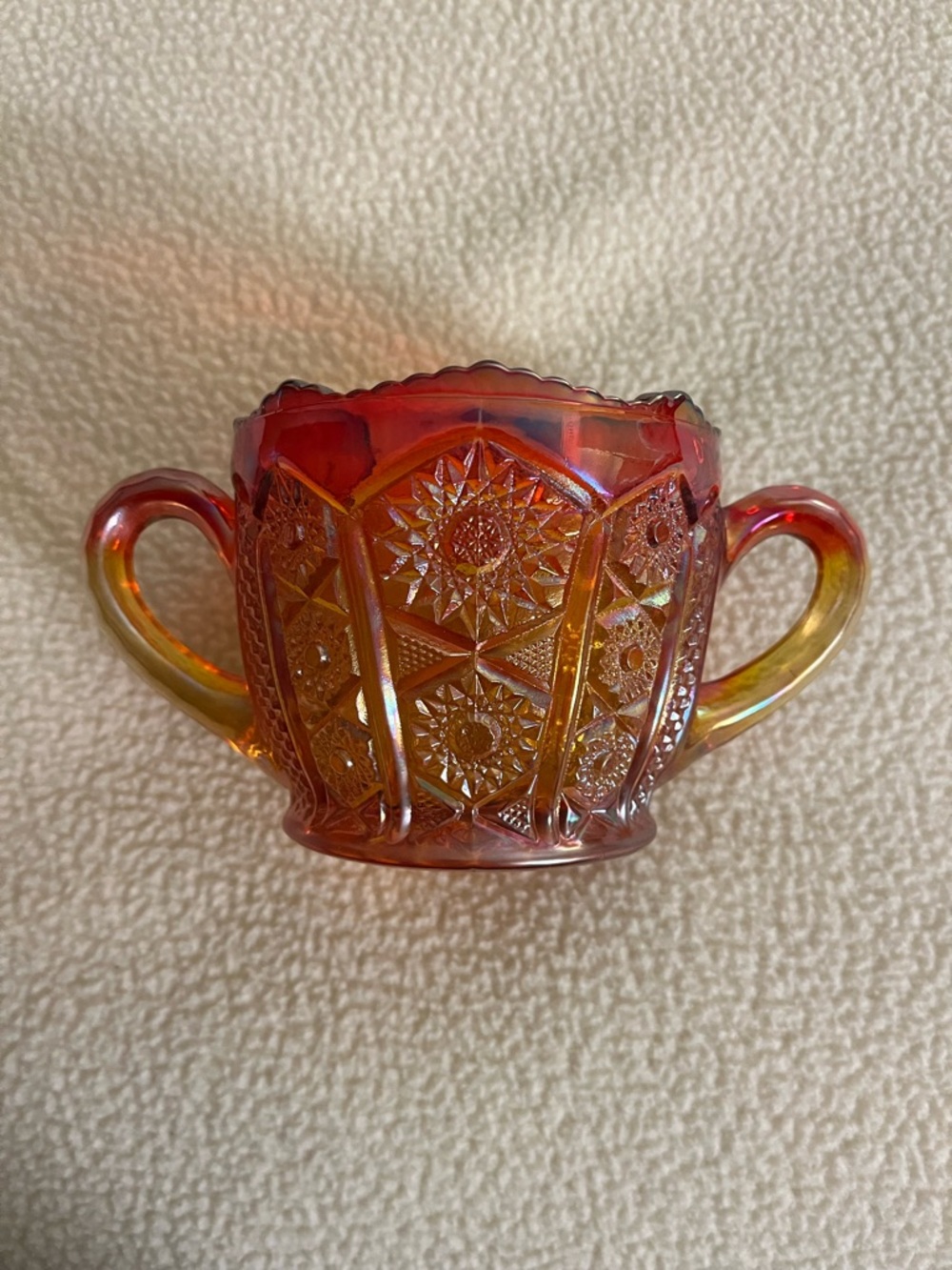 Imperial Marigold Carnival Glass Sugar Bowl with Handles